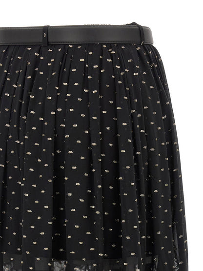 Self-Portrait Black And Gold Chiffon Lace Maxi Skirt