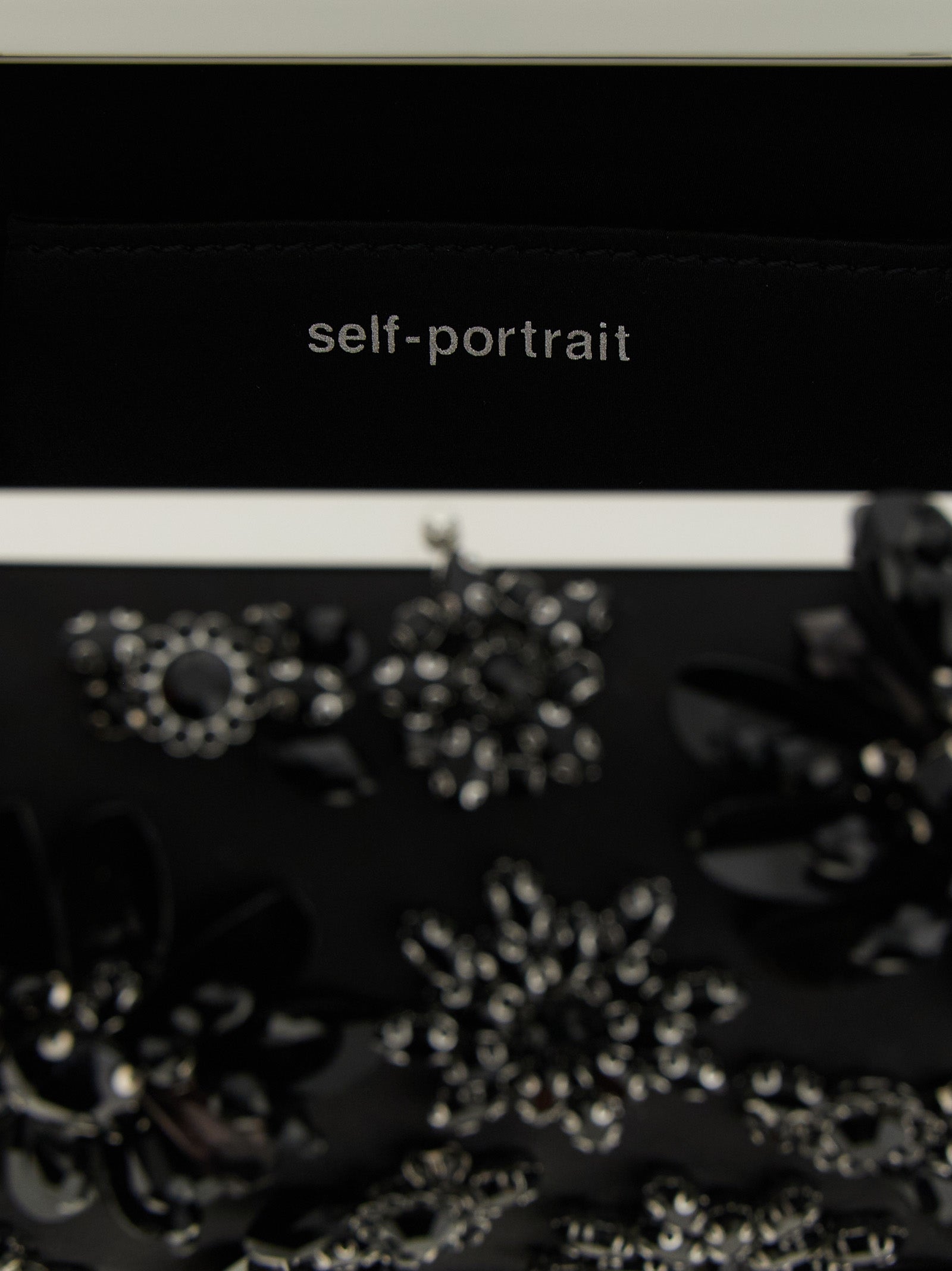 Self-Portrait Black Satin Floral Crystal Clutch
