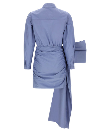 Self-Portrait Blue Cotton Tie Side Mini Dress
