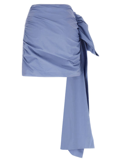 Self-Portrait Blue Cotton Tie Side Mini Skirt