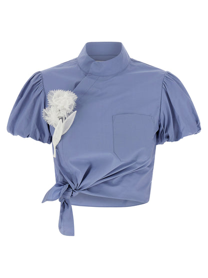 Self-Portrait Blue Cotton Tie Side Top