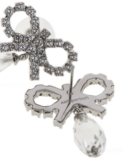 Self-Portrait Bow Crystal Droplet Earrings