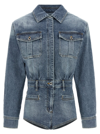 Self-Portrait Rhinestone Denim Jumpsuit