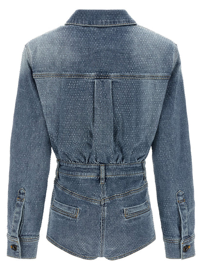 Self-Portrait Rhinestone Denim Jumpsuit