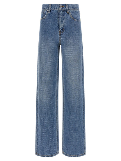 Self-Portrait Rhinestone Denim Straight Leg Jeans