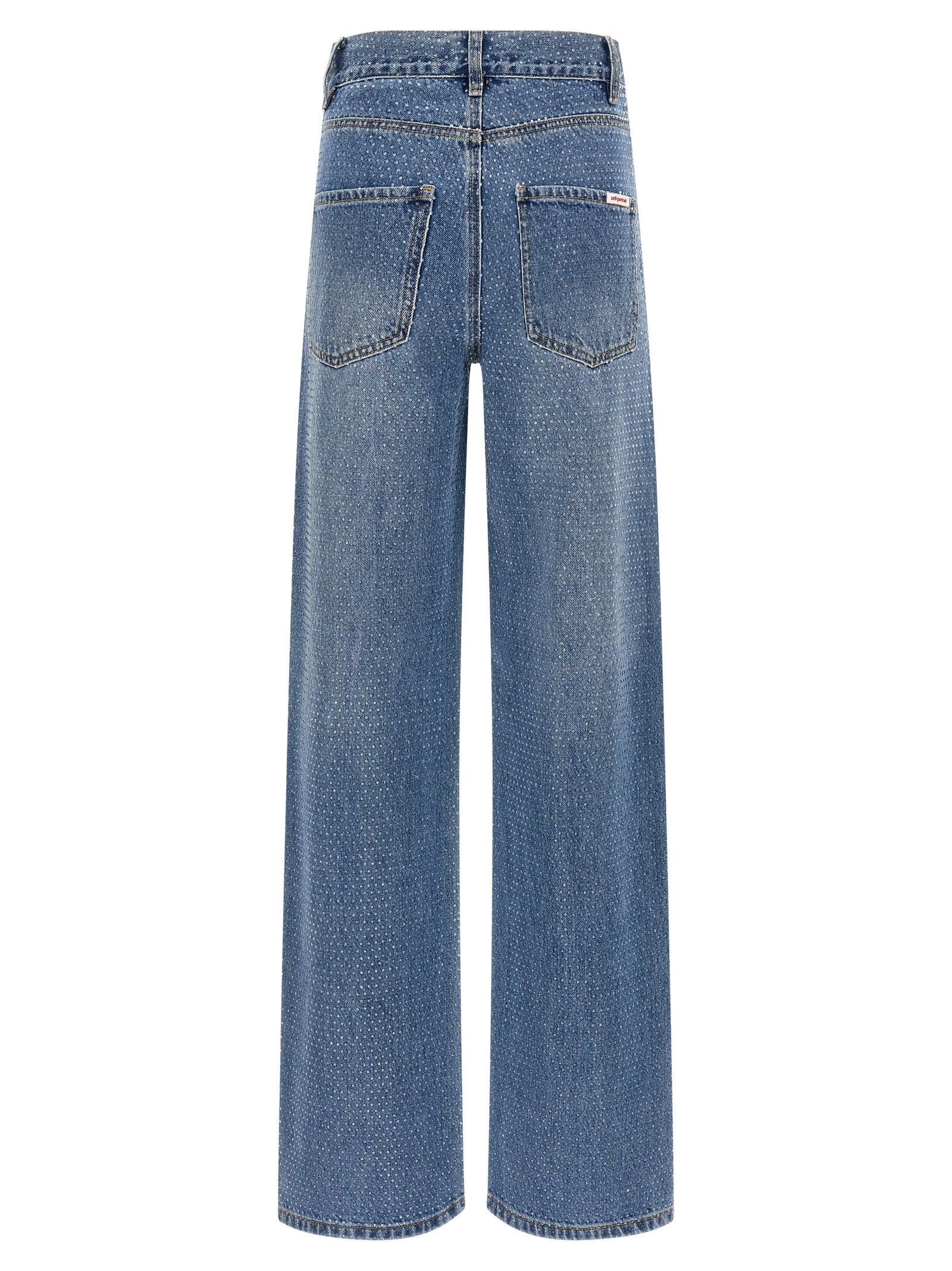 Self-Portrait Rhinestone Denim Straight Leg Jeans