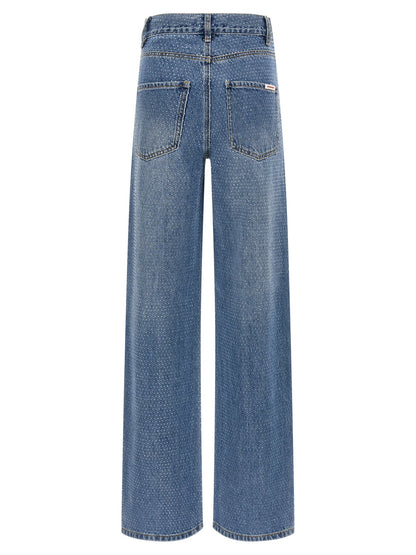 Self-Portrait Rhinestone Denim Straight Leg Jeans