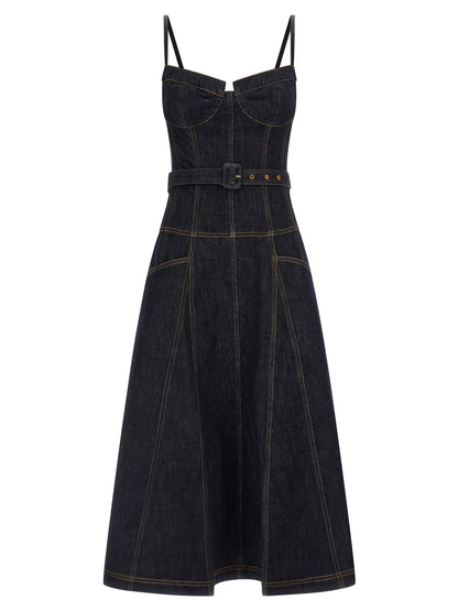Self-Portrait Indigo Denim Flared Midi Dress