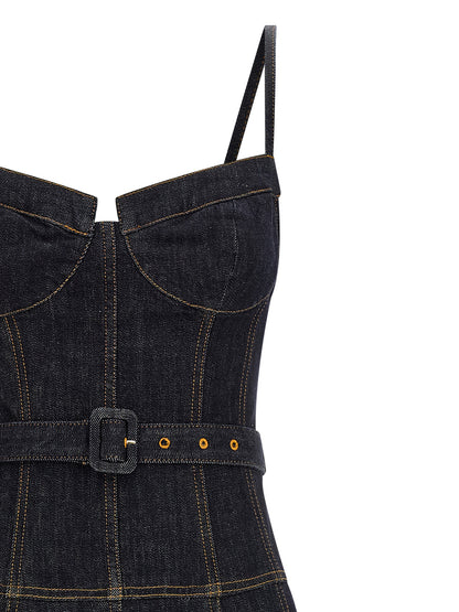 Self-Portrait Indigo Denim Flared Midi Dress