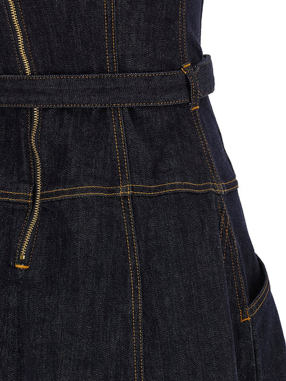 Self-Portrait Indigo Denim Flared Midi Dress