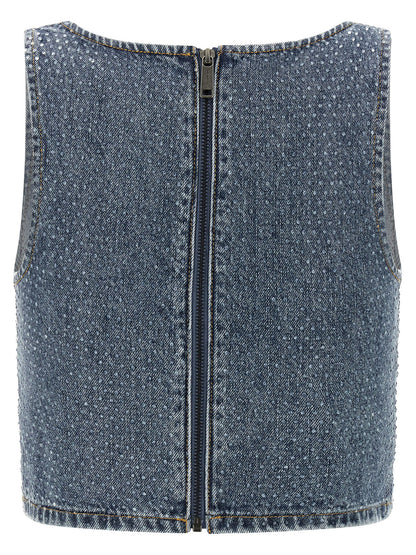 Self-Portrait Rhinestone Denim Crop Top