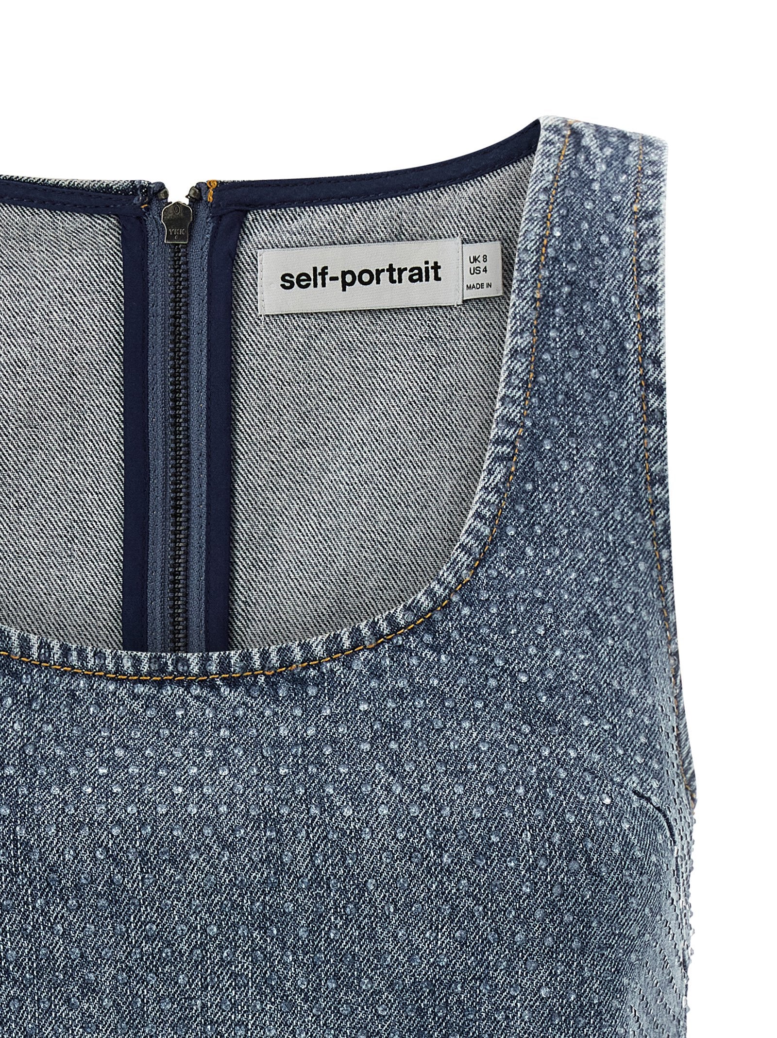 Self-Portrait Rhinestone Denim Crop Top