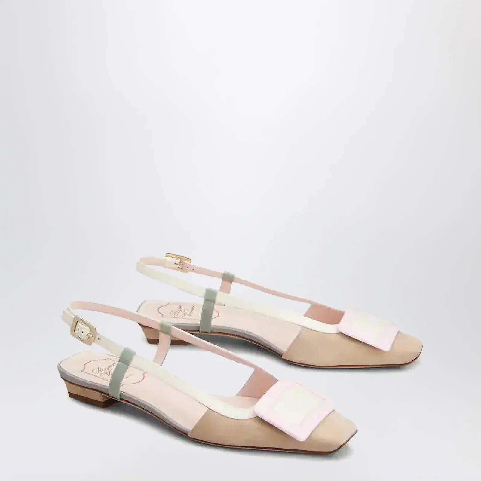 ROGER VIVIER Belle Vivier slingback ballet flats in beige/cream/purple suede
