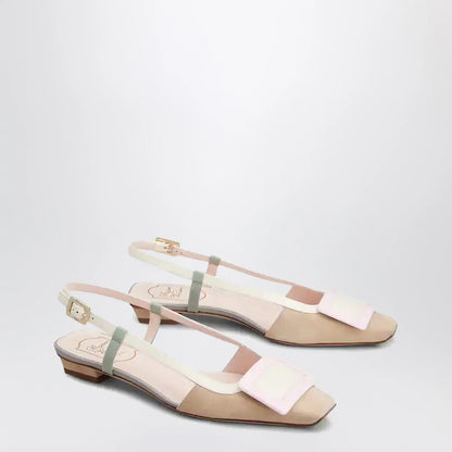 ROGER VIVIER Belle Vivier slingback ballet flats in beige/cream/purple suede