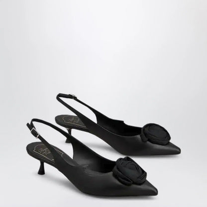 ROGER VIVIER Rose Vivier Slingback Pumps in Black Leather