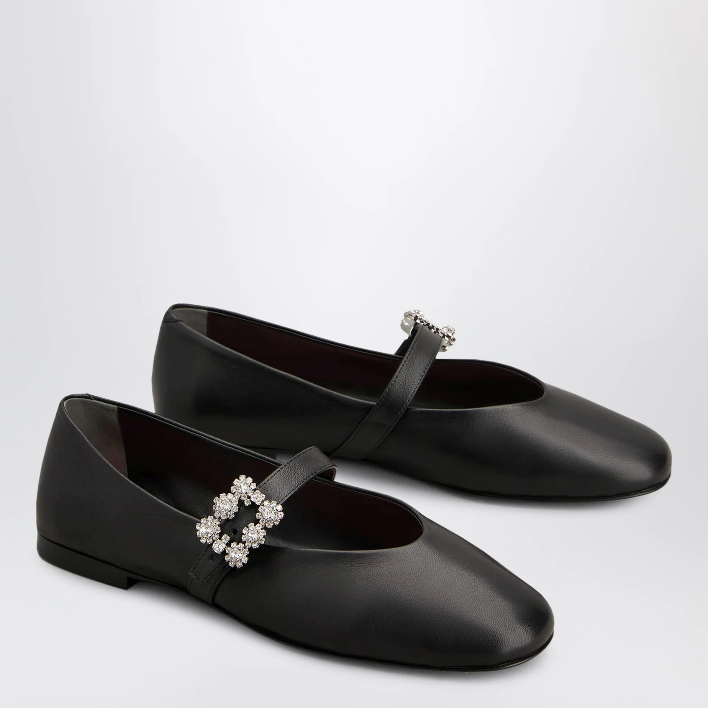 ROGER VIVIER Black leather Efflorescence ballet flats with a strap