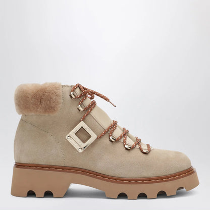 ROGER VIVIER Viv' Rangers Truck Booties in suede beige