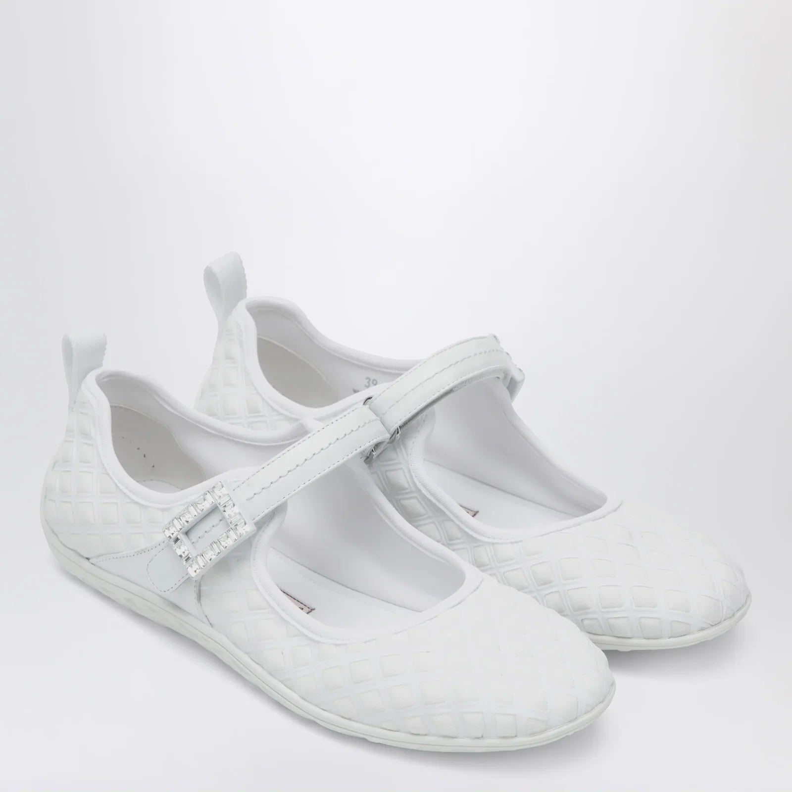 ROGER VIVIER Viv Low Ballerina Flats with Fabric Strap in White