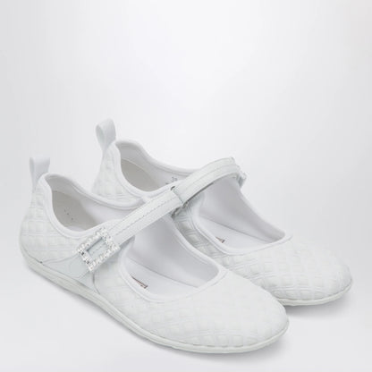 ROGER VIVIER Viv Low Ballerina Flats with Fabric Strap in White