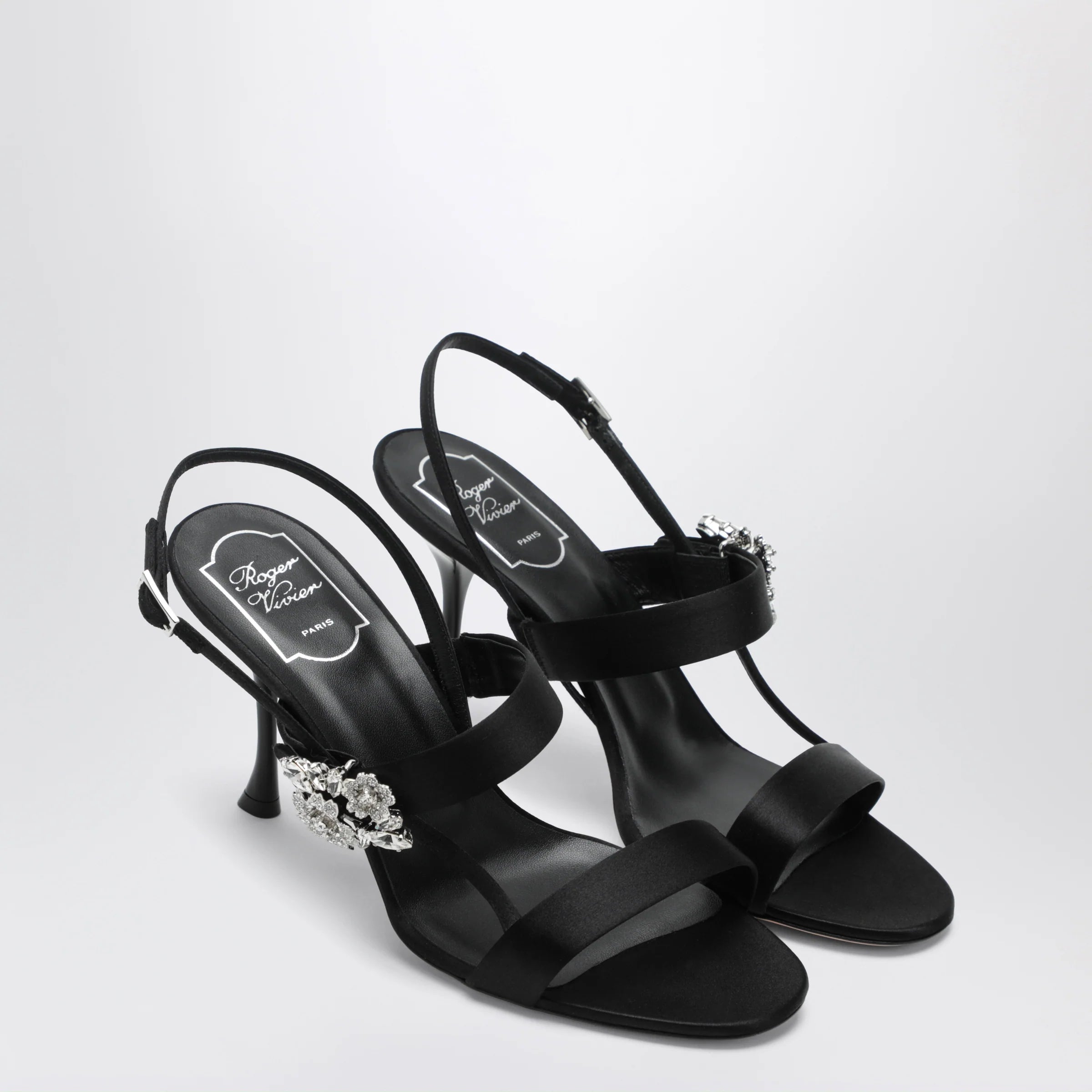 ROGER VIVIER Black satin Efflorescence sandals