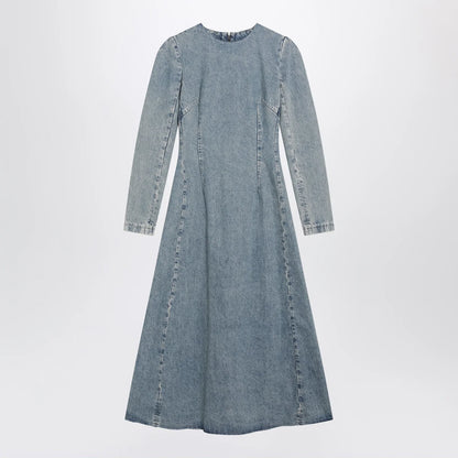 Maison Margiela Cup-shoulder denim midi dress in ice blue