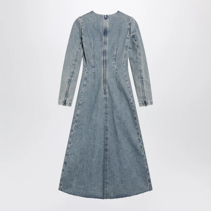 Maison Margiela Cup-shoulder denim midi dress in ice blue