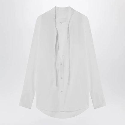 Maison Margiela Deep V-neck cotton poplin shirt in white