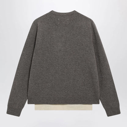 Maison Margiela Crewneck lambswool sweater in mud and ecru