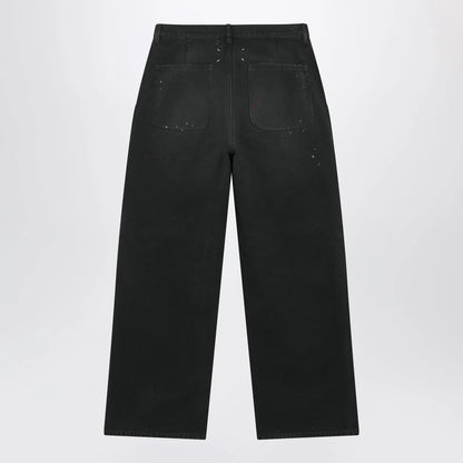 Maison Margiela Double-dyed work trousers in black cotton with spots