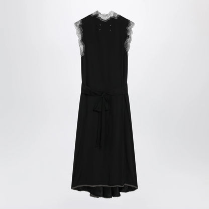 Maison Margiela Black silk midi dress with lace