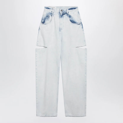 Maison Margiela Blue Faded Cotton Jeans with Cut-Out Details