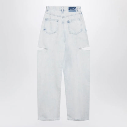 Maison Margiela Blue Faded Cotton Jeans with Cut-Out Details