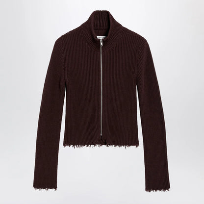 MM6 Maison Margiela Chocolate rib-knit zip cardigan