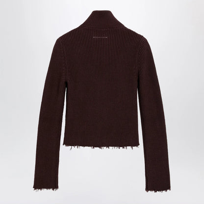 MM6 Maison Margiela Chocolate rib-knit zip cardigan