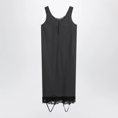 MM6 Maison Margiela Grey midi slip dress with lace trims