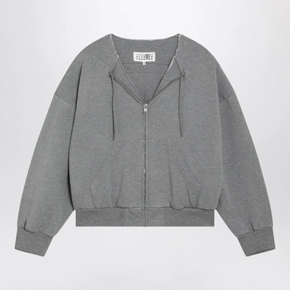 MM6 Maison Margiela Felpa con zip e coulisse in cotone grigia
