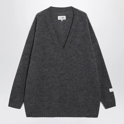MM6 Maison Margiela Grey mélange oversized V-neck knit sweater