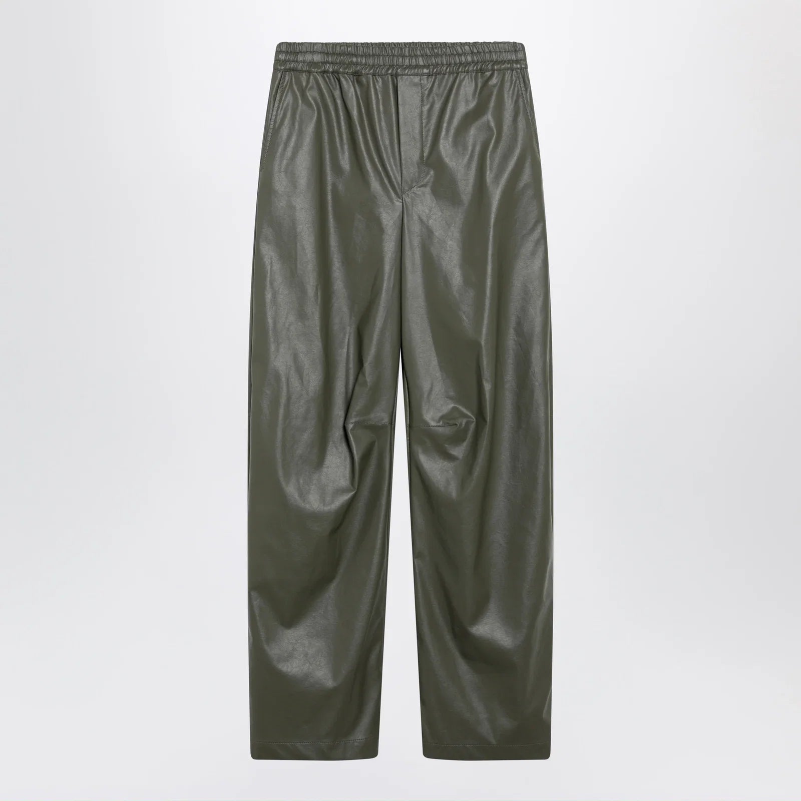 MM6 Maison Margiela Khaki green wide-leg trousers in faux leather