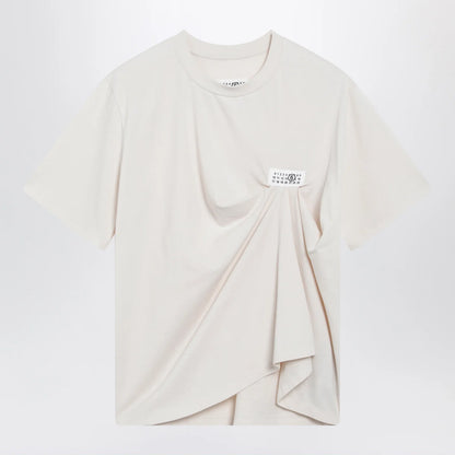 MM6 Maison Margiela Écru draped T-shirt with logo patch