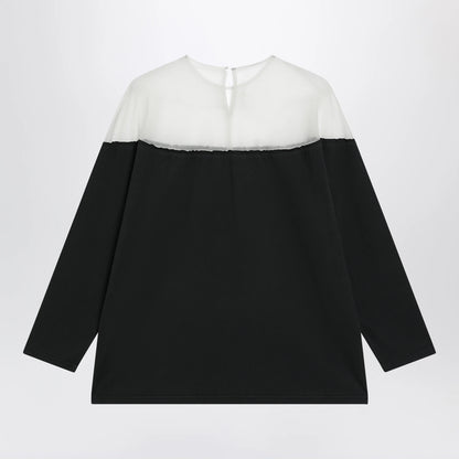 MM6 Maison Margiela Black top with logo print and sheer insert