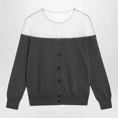 MM6 Maison Margiela Knit cardigan with sheer yoke in cotton dark grey