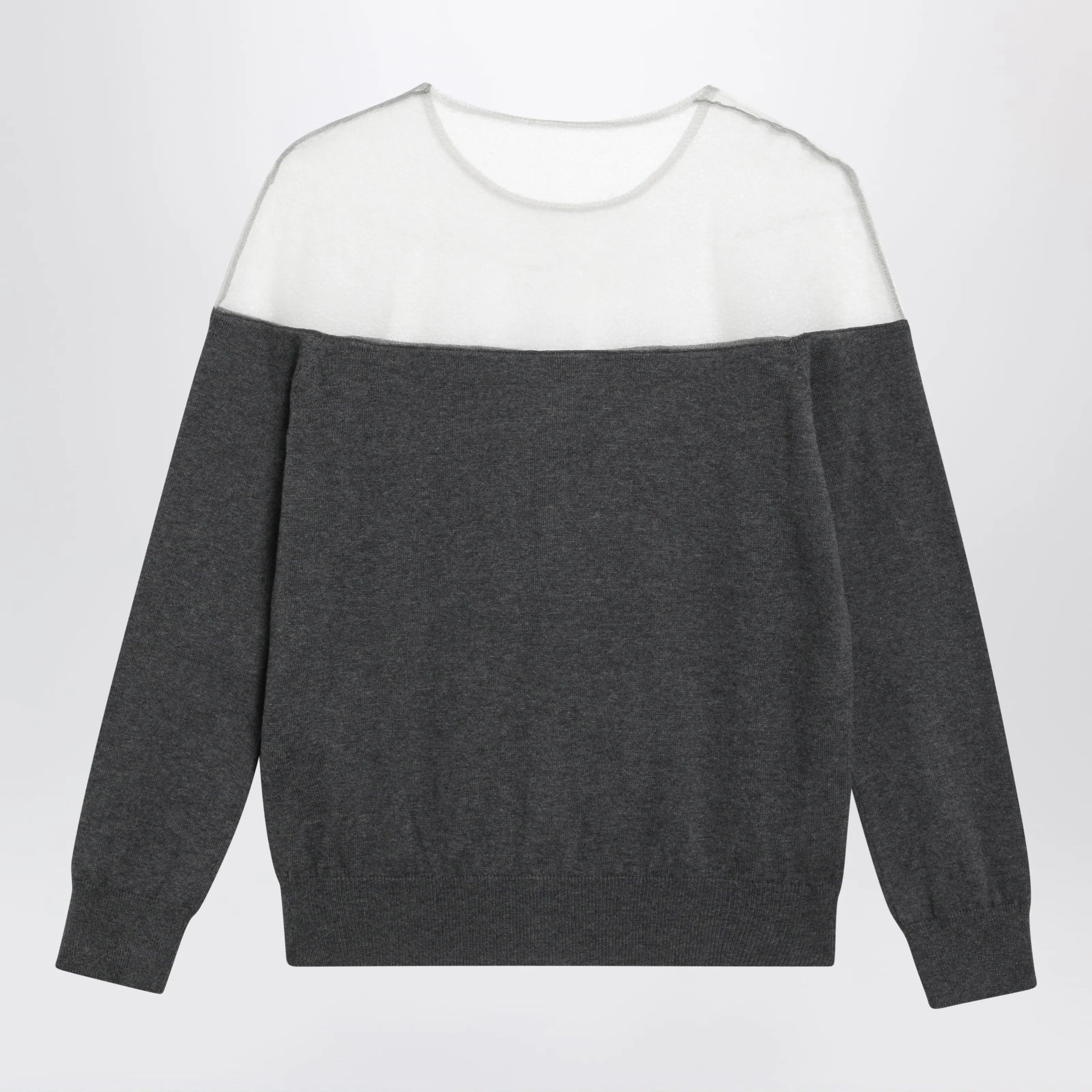 MM6 Maison Margiela Knit cardigan with sheer yoke in cotton dark grey