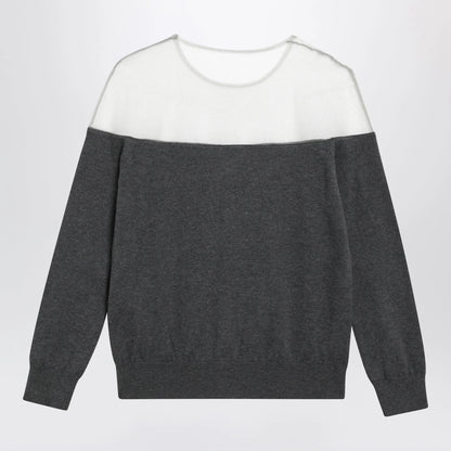 MM6 Maison Margiela Knit cardigan with sheer yoke in cotton dark grey