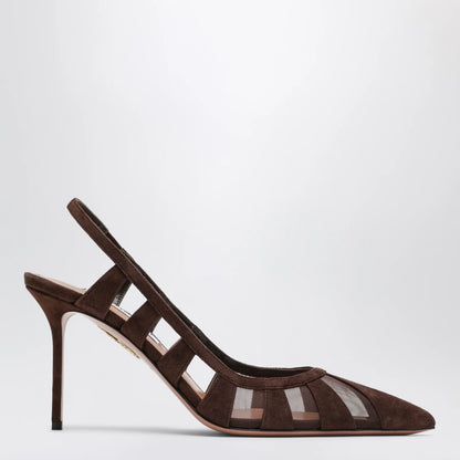 Aquazzura Screen Slingback Pumps in Espresso Suede