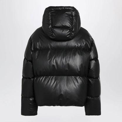 MM6 Maison Margiela Hooded down jacket in glossy leather black