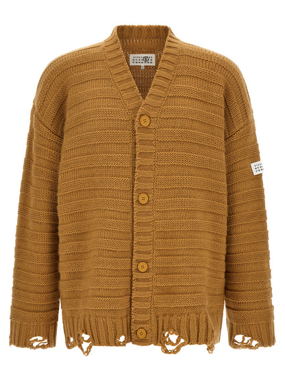 Mm6 Maison Margiela Beige Distressed Cardigan