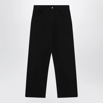 MM6 Maison Margiela Wide-leg cotton trousers with embroidered logo, black