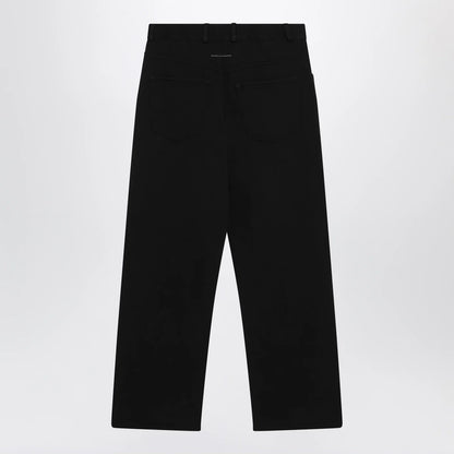 MM6 Maison Margiela Wide-leg cotton trousers with embroidered logo, black