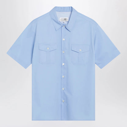 MM6 Maison Margiela Short-sleeve poplin shirt with reinforcements, light blue