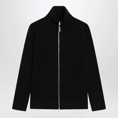 Maison Margiela Zip-Up Knit Cardigan in Black Cotton and Wool